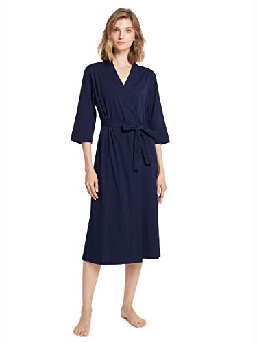 SIORO Cotton Robes Soft Kimono Robe Long Knit Bathrobe Nightwear Lightweight Loungewear Nightdress V-neck Sexy Sleepwear for women Navy ,XL(US 12-16)