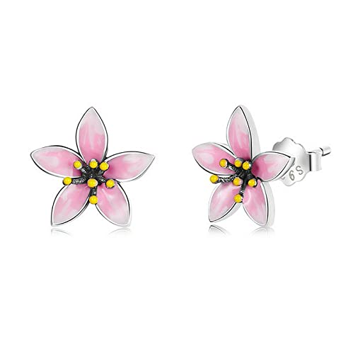 Boucles d'oreilles argent sterling fleur de cerisier rose Sakura 3D de haute joaillerie