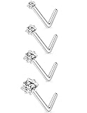 Lsnevsie 18G Nose Rings Studs Piercing Jewelry For Women Men 18 Gauge 316L Surgical Stainless Steel L Shaped Nose Rings Studs Nostrial Piercing Jewelry for Women Square CZ 1.5mm 2mm 2.5mm 3mm Silver