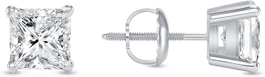 1/2 CT Princess Cut Lab Grown Diamond Stud Earrings in 14K White Gold | Screw Back Basket Setting | Fine Jewelry Gift for Women