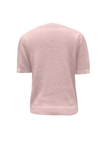 Image of GORGLITTER Women's Puff Sleeve Crewneck Knit Shirt Top Short Sleeve Solid Loose Sweater