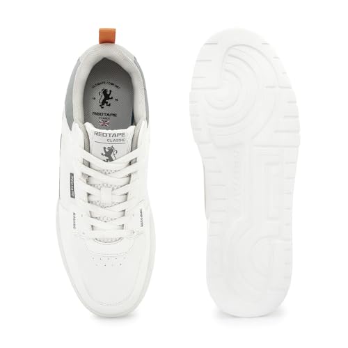 Image of Red Tape Men's Sneakers White Grey Pu Mesh Round Toe Lace-Up