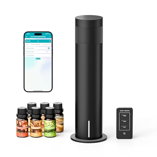 Wasserloser Aroma Diffuser für Ätherische Öle, 120 ml – Aromatherapie Diffusor Set mit Bluetooth & App-Steuerung Sowie Fernbedienung, inkl. 6 x 10 ml ätherischen Ölen, für Schlafzimmer und Hotels