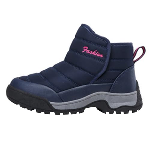 Generisch Botas de invierno para mujer, con forro cálido, botas de nieve, cómodas, suaves, cómodas, de piel, estilo clásico, suela antideslizante, para exteriores, para mujer, nieve y días fríos, azul