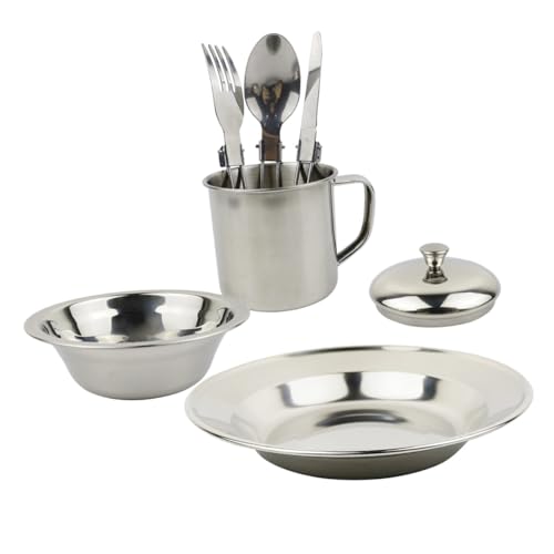 Milisten Set de Cocina para Camping al Aire Libre en Acero Inoxidable y Utensilios Portátiles para 1-2 Personas, Kit Ligero para Picnic y Senderismo