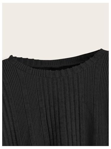 OYOANGLE Girl's Ribbed Knit Crew Neck Long Sleeve T Shirts Drop Shoulder Solid Tee Tops3