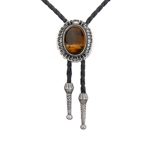 Image of AZORA Western Cowboy Bolo Tie Men Leather Necktie Leather Cord Turquoise Stone Bolo Ties for Men Women