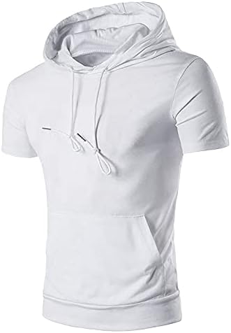 FUNEY Mens Fashion Athletic Hoodies Sport Sweatshirt Short Sleeve Drawsting Shirts Hipster Hip Hop Pullover with Pockets White,Small