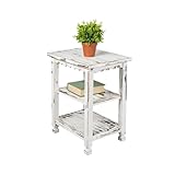 Country Cottage Rustic Farmhouse End Table with Storage – 3-Tier Nightstand with 2 Open Shelves for Living Room or Bedroom by Alaterre Furniture – 15' W x 20' D x 27' H (Distressed Antique White)
