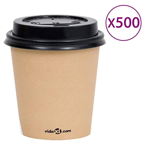vidaXL 500x Vasos de Papel de Café con Tapa Taza Desechable Bebidas Té Chocolate Caliente Leche Recipiente Tiendas de… - Imagen 4