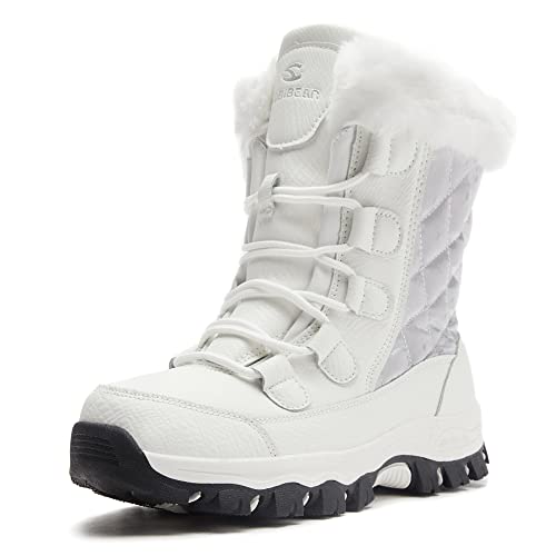 Hobibear Girls Kids Snow Boots Slip On Waterproof Warm Winter Shoes Outdoor(Glitter White-Size 7.5 Big Kids) #TOP2