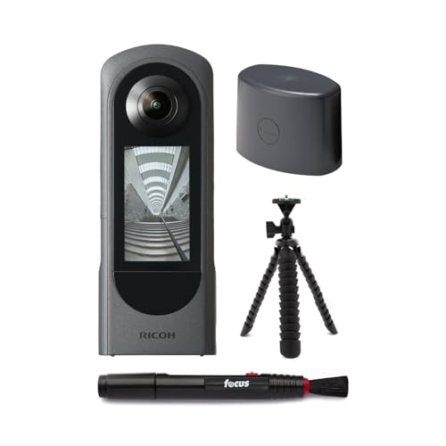 Ricoh Theta X 360-Degree Camera Bundle with Lens Cap, Cleaning Pen and 10-Inch Spider Tripod (4 Items)