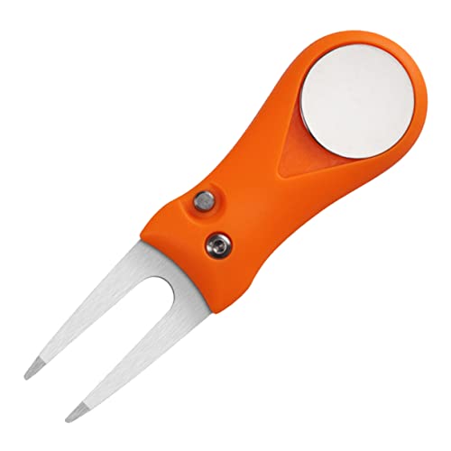 Outanaya Stainless Steel Divot Fork Tool with Abs Plastic Handle Design for Grass Repair Training Tool for Golf Enthusiasts Orange