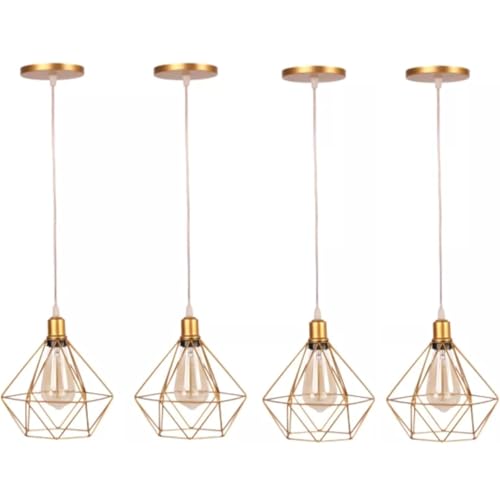 Pendentes Aramado Diamante Dourado Com Cabo 1 Metro Regulável Kit Com 4