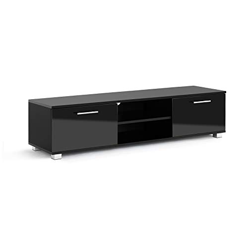 YESHOMY Mobile TV In Vetro E Acciaio Per TV Fino A 65'' - Consolle Moderna Con Luci LED E Ante, Grigio Chiaro - 4