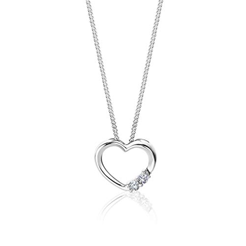 Orovi Collier Femme Or Blanc 9 Carats 375, Pendentif Cœur avec Diamants 0.04 Ct, Chaîne Femme Or...