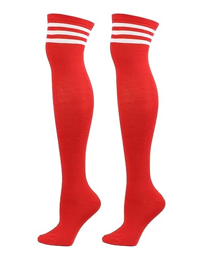 Image of ATHX Women's Knee High Socks Thigh High Socks Triple Stripe over the Knee Socks Long Opaque Thigh High Stockings