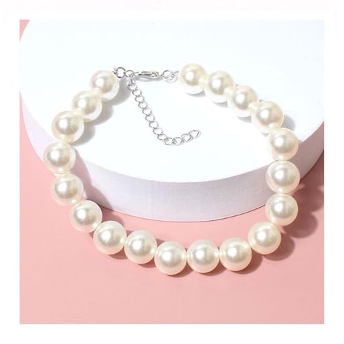 Image of Qiansail Dog Pearl Necklaces, Candy Color Necklace Adorable Pearl Collar Chihuahua York Clothing Dress Cute Fashion Pet Supplies for Puppy Kitten (White, L)