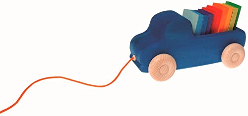 Grimm's Blue Truck Pull Along Toy with XL Color Charts Building Blocks