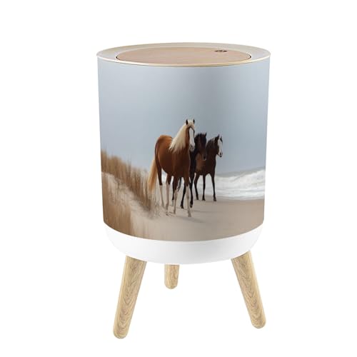 Bote de basura pequeño con tapa y patas de madera