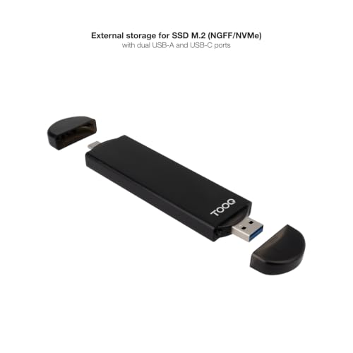 Carcasa SSD M.2 NVMe TooQ TQE-2240B negra disco externo adaptador dual USB-C USB-A 2