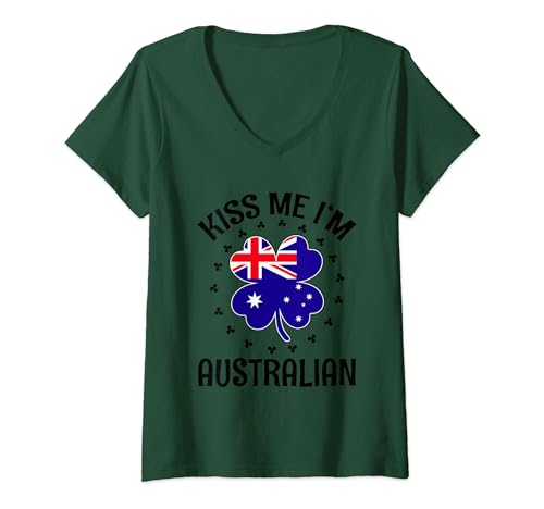 Womens Kiss Me Im Australian Heritage Australia St Patricks Day V-Neck T-Shirt