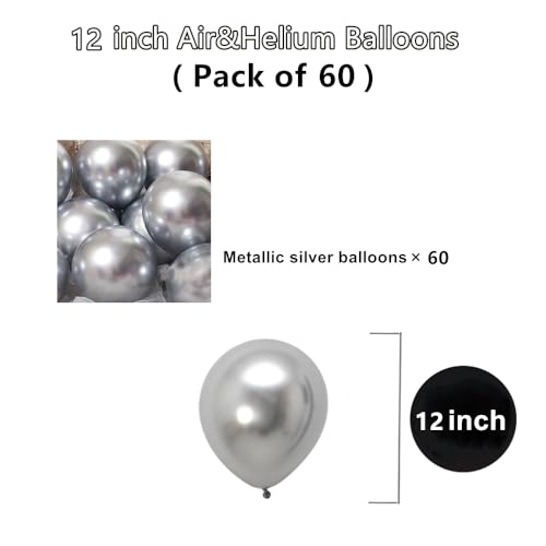 Image of 12 inch Metallic Silver Balloons, 60 pcs Thick Chrome Silver Latex Balloons for Party Decorations (12inch Silver)