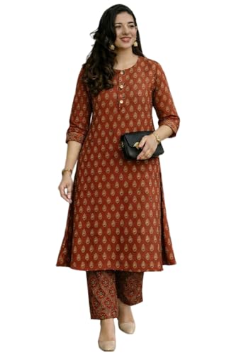 Image of ANNI Designer Kurta Set for Women Viscose Printed | Kurti Set for Woman | Kurta Pant Set | 2 Piece Set Women | Mandarin Neck 3 /4 Sleeve Regular Fit Stylish Ethnic Outfit Clothing
