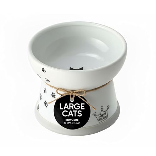 Necoichi Raised Cat Food Bowl – Ceramic Elevated Cat Bowl for Whisker & Neck Fatigue, Dishwasher Microwave Safe – Non-Slip & Anti Vomiting Ergonomic Design (Cats, Large)