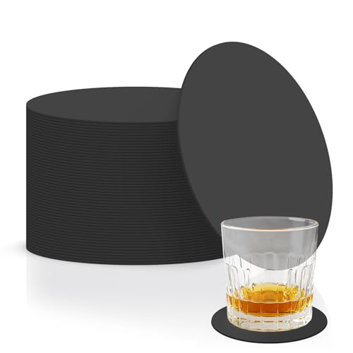 4 Inch Black Round Paper Coasters 1mm Thick Disposable Coasters 50 Pack