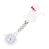 IMIKEYA Orologio da Taschino per Infermieri Leggero e Facile da Usare Design Adorabile di Gatto in Quarzo Bianco Vetro e Lega per Uso Medico