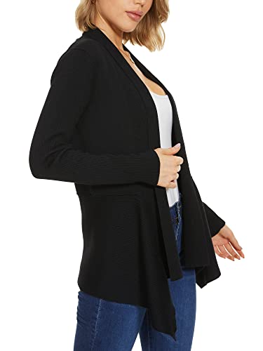 Inkoff Cardigan For Women Draped Open Front Long Sleeve Casual Sweater L Black #TOP2