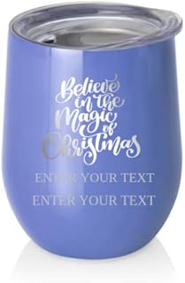 Believe in the magic of Christmas Stemless Wine Cup - Hydrangea With Lid | Holiday Wine Glasses | Wine Glasses Gift | Wine Tumblers | Engraved wine glasses.