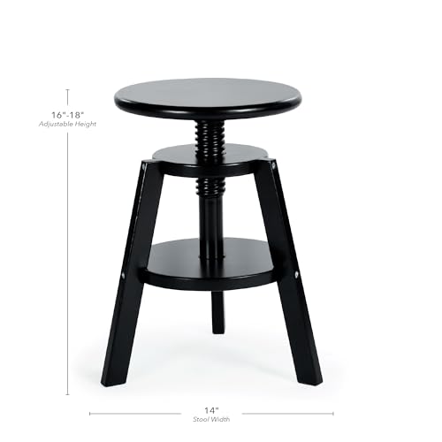Image of Guidecraft Adjustable Drafting Wooden Stool-Black: Drafting Chair for Kids, 16 inch-18 inch Inch Swivel Stool for Kids' Art Studio Furniture | Adjustable Height Chair for Drawing, Painting, and Crafting
