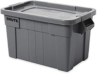 Rubbermaid Commercial Products BRUTE Tote Storage Container with Lid, 20-Gallon, Gray (FG9S3100GRAY)