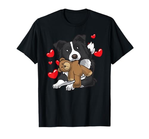 Perro Border Collie Con Peluche Y Muchos Corazones Camiseta