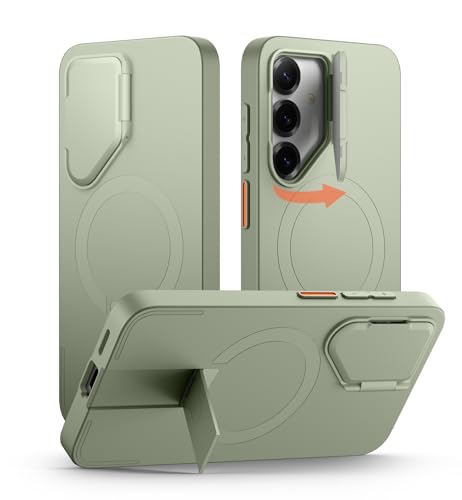 Image of SURITCH for Samsung Galaxy S25 Phone Case, Magnetic Shockproof Bumper Case Slim Protective Cover with Camera Cover & Adjustable Metal Kickstand for Galaxy S25 (2025)-Sage Green