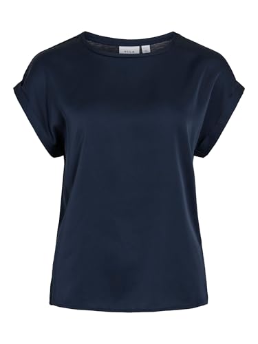 Vila Damen Viellette S/S Satin Top/Su Noos T-Shirt, Navy Blazer, 44 EU
