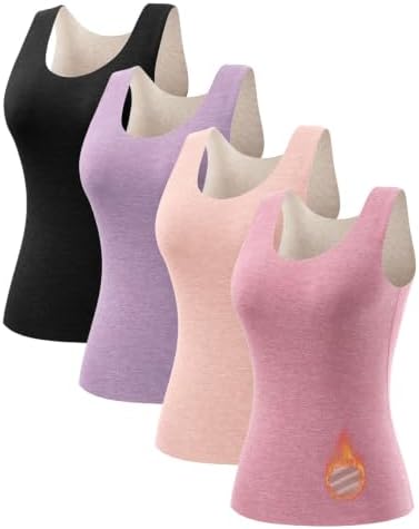 Orrfreer 4er Pack Thermo Unterhemden Damen Ärmellose Thermounterwäsche Oberteil Winter Warme Tank Top mit Innenfleece Sleeveless Untershirt Thermo Unterwäsche Damen