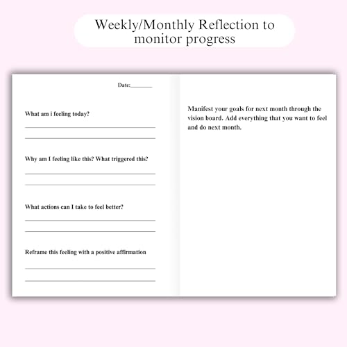 Image of Sunshine Club Feelings Journal Guided Journaling Kit | 4 Month Undated Wellness Journal | Guided Prompts for Self-Love, Build Confidence & Mindful Growth | Free Stickers & Bookmark | Pink Colour
