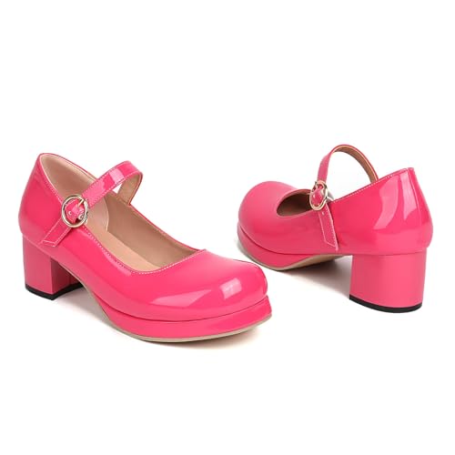 Alsoloveu Women's Mary Jane Shoes Round Toe Chunky Block Heel Low Platform Pump Shoes with Adjustable Strap2