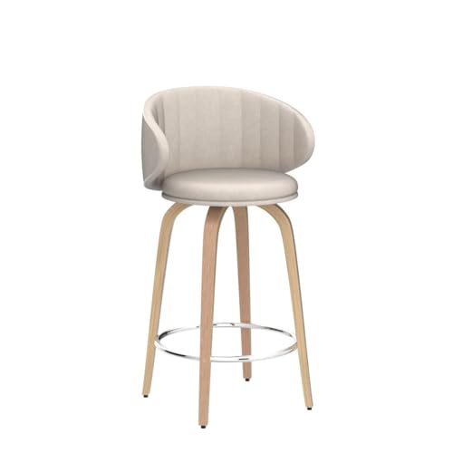 Butacos Modernos de Bar, Juego de 2, Estilo Mid Century, con Asiento Giratorio y Espaldar, Tapizados en Cuero Sintético, Color Beige, para Cocina, Isla o Restaurante miniatura 4