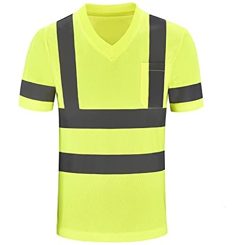 AYKRM Big and Tall high Visibility Shirts Hi Vis T Shirt ANSI Class 3 Reflective Safety High Visibility V Neck Shirt (Yellow, 4XL) Cover