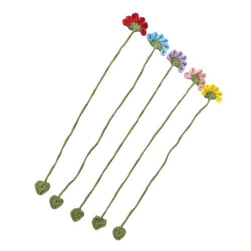 5ピースかぎ針編みの花のブックマーク手作りの編み物の花の本のページマーカー