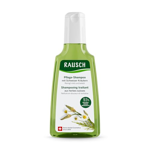 RAUSCH Pflege-Shampoo mit Schweizer Kräutern 200 ml sanfte Reinigung für normales Haar veganes Shampoo ohne Silikone hergestellt in der Schweiz mit Kamillenblüten Zinnkraut & Spitzwegerich