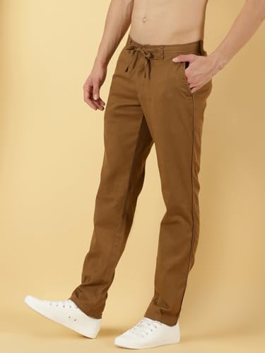 Image of Thomas Scott Men's | Solid | Light Weight | Breathable Fabric | Elasticated Waist | Mid Rise | Regular Fit | Cotton Blend | Button with Drawstring | Chino Trouser | Pants