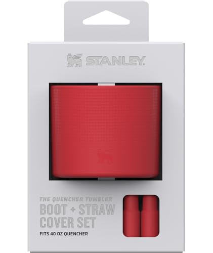 Image of Stanley Quencher Boot and Straw Cover Cap | Anti-Slip Silicone Protector for 40 oz Tumbler with Handle | Accessory Set for Stainless Steel Drinking Cup | BPA-Free | Chili Red