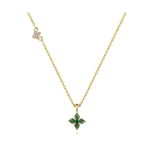 Collier long et fin délicat anti-ternissement avec trèfle vert
