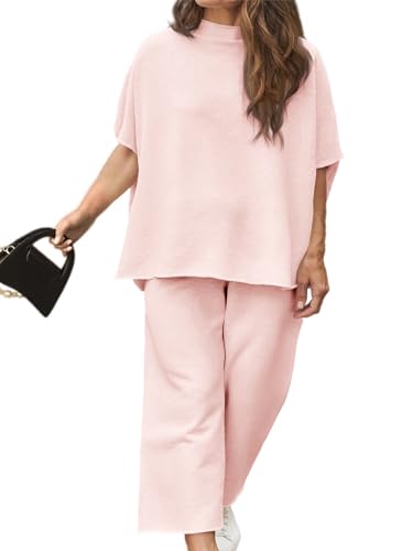 Image of Beautife Women's Plus Size 2 Piece Outfits 3 /4 Batwing Sleeve Capelet Crew Neck Pullover Top Wide Leg Pants Lounge Set