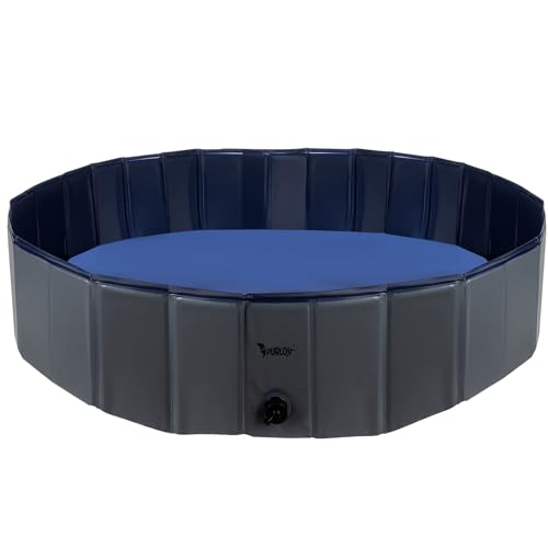 PURLOV Hundepool 160x30 cm/ 120x30cm PVC + ABS Klappbar Antitutsch-Belag Ablaßventils Blau-Grau 23831, Größe:120/30 cm